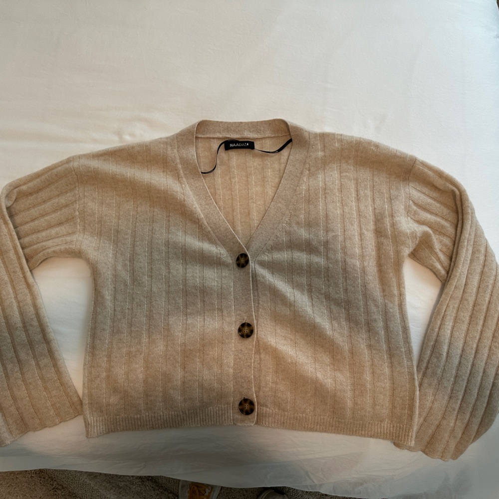 NAADAM Beige Ribbed Cardigan